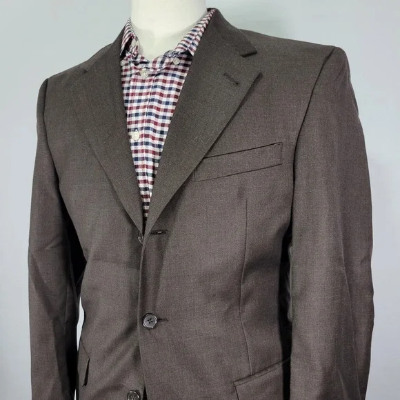 Murano Men's Sport Coat‎ Blazer Three Button Brown Wool Made in Italy Size 39R
